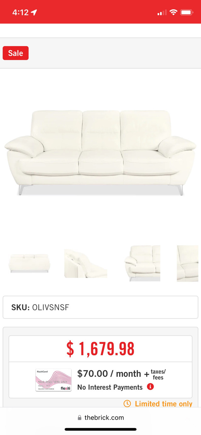 Olivia Leather Look Fabric Sofa Snow from the bricks Olivia Leather