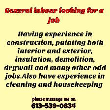 General labour looking for a job
