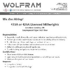 We are hiring - 433A or 426A Licensed Millwrights
