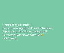 Hiring for Life Insurance agents