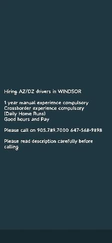 Hiring AZ/DZ Driver in Windsor