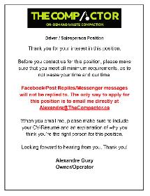 The Compactor - Driver/Salesperson position