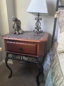 METAL FRAMED QUEEN SIZED BED & MATTRESS & MATCHING NIGHTSTAND