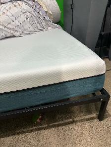 queen bed frame, matress and topper