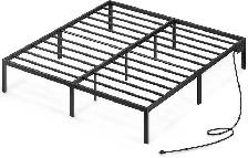 King metal  Bed Frame with USB Charge  14' No box spring needed