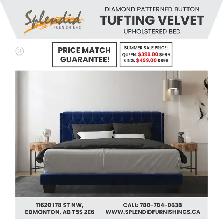 Modern Design, Velvet Upholstered Queen Beds Starts at $349.00