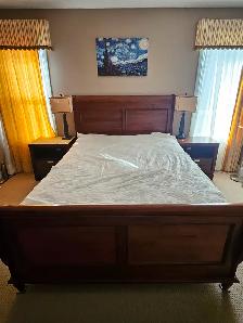 Queen bed frame and matress and night tables