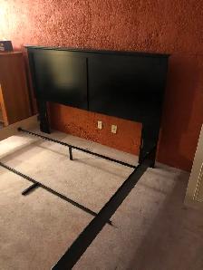King size bed Frame.  Headboard, side rails, box springs - Black