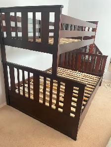 Nearly Brand New Twin over Full Solid Wood Bunk Bed Frame