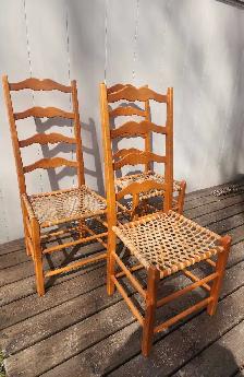 3 Canadian Ladder Chairs with Rawhide Webbing Seats