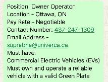Position: Owner Operator - Commercial Electric Vehicles (EVs)-