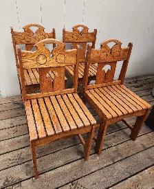 4 Vintage Matching OAK Wood Chairs