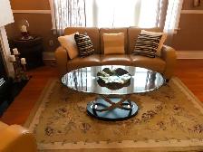 Great tan leather 3 piece including couch, love seat and chair.