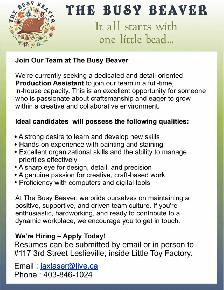 Seeking Production Assistant for Craft/Bead Store