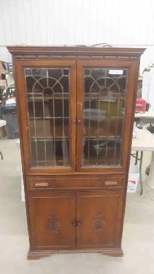 Antique Walnut Corner China Cabinet 67'' x 33'' x 19''