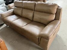Brown leather power reclining sofa