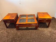 3 Piece living room coffee table and end tables.