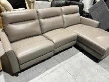 Taupe top grain leather sectional power seat