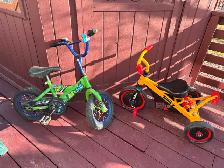 Toddler tricycle and boys bike