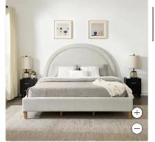 King sized bed frame beige arched upholstery