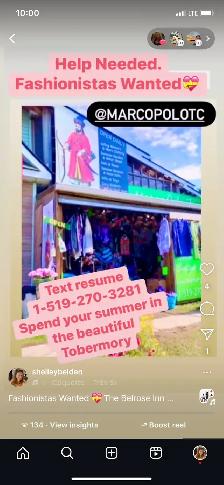 Fashionista needed. Accommodation Provided. On the Waterfront.