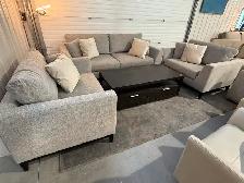 Grey fabric oversized sofa with 2 chairs