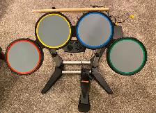 Rock Band 2, with drums, microphone, and PlayStation 2