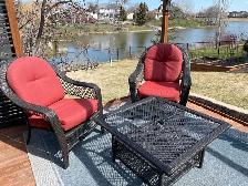 Patio chairs and umbrella coffee table
