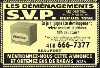 AIDE DÉMÉNAGEUR(418)666-7377 ....(BEAUPORT)