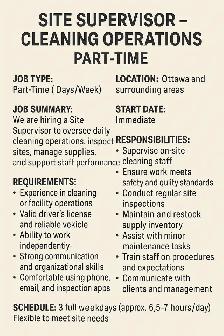 Site Supervisor – Cleaning Operations (Part-Time)
