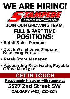 Now Hiring! Retail Sales, Shipping Receiving, Office Persons.