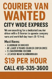 Full time Courier Van Driver Within GTA-Start ASAP