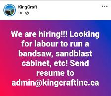 LABOURER NEEDED FOR FAB SHOP
