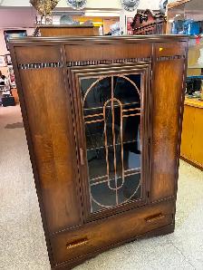 Art Deco Walnut China Cabinet with 1 Drawer