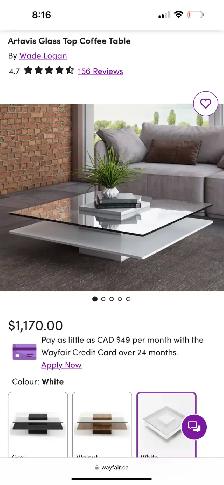 Glass coffee table ! Square two layer glass modern table !