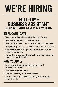 Full-Time Bilingual Business Assistant (Office-Based – Gatineau)