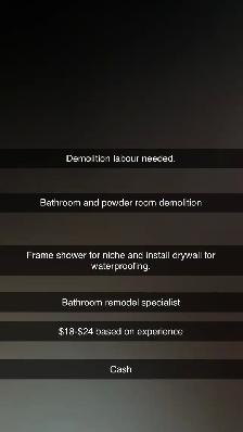 hiring batbroom remodlers (labour  and  skilled)