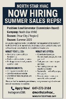 North Star HVAC – Now Hiring Summer Sales Reps!