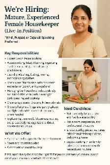 Mature, Experienced Female Housekeeper (Live-In Position