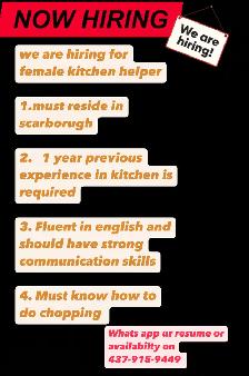 hiring for kitchen helper