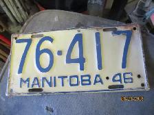 1946 MANITOBA LICENSE PLATE $30. MANCAVE DECOR VINTAGE