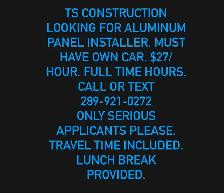 Full Time Aluminum Panel Installer