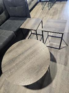 3PC WOOD LOOK/METAL COFFEE AND END TABLES SET