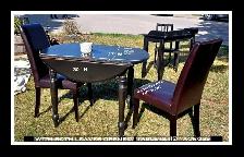 Apartment Sized, Drop Down Leaves Round Table & 2 Padded Chairs