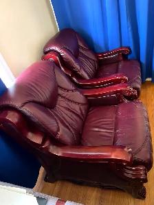 Pair of Oversized Burgundy Leather Chairs – Perfect for Movie Ni