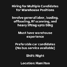 Hiring Warehouse General Labors