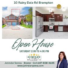 Open House – Saturday 2–4 PM | 10 Rainy Dale Rd, Brampton