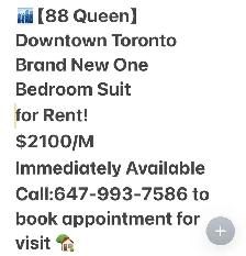 One bedroom apartment downtown Toronto for rent