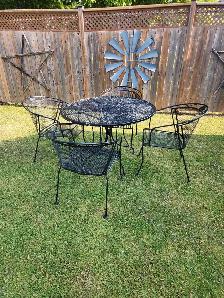 Sturdy Wrought Iron Metal Table & 4 Chairs Patio Furniture Set
