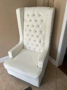 Baroque High back White Velvet Rolled Arm Throne chair Queen Thr